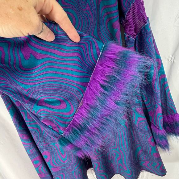 Spirit 70s Go-Go Dress/Tunic Blue Purple L, Flared Bell Sleeves Furry Cuffs - Picture 4 of 4